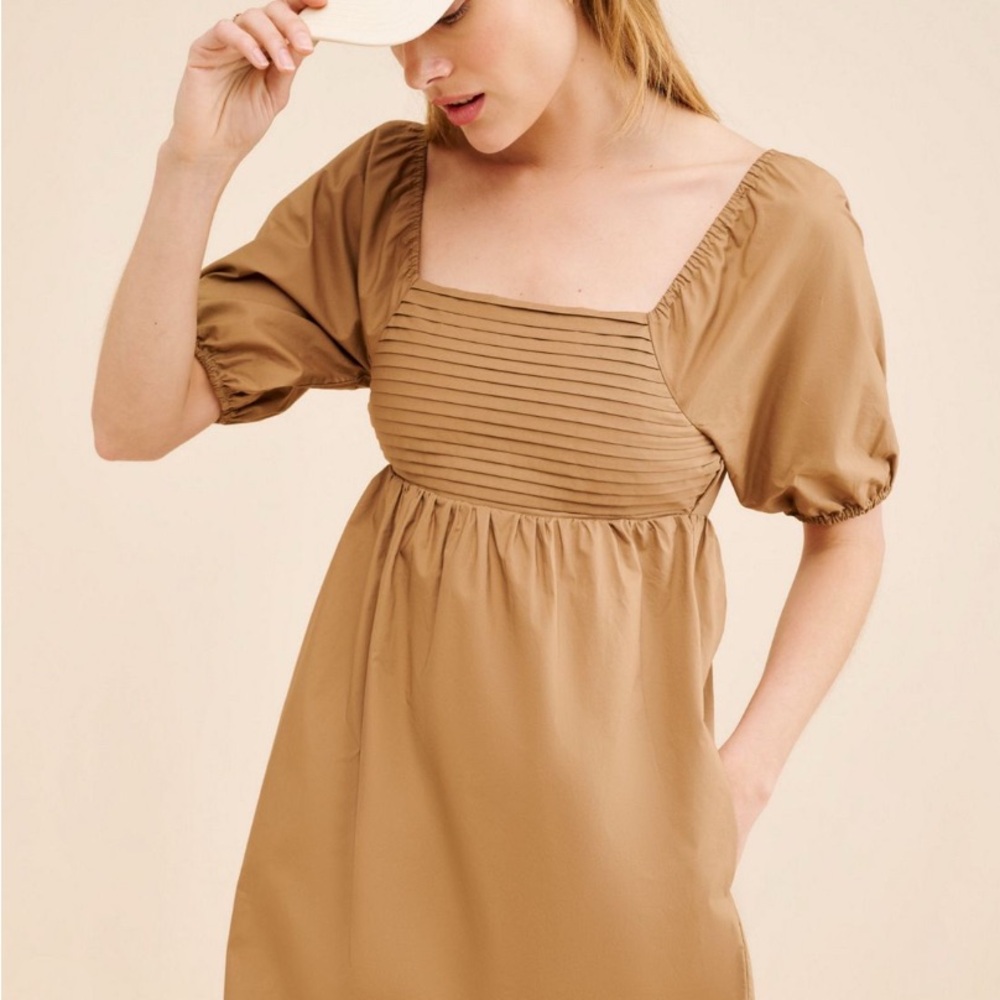 Tan Puff Sleeve Dress